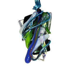 Art glass pendant blue green white